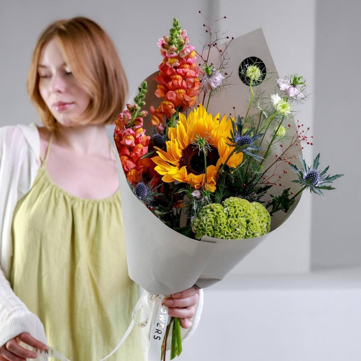 Авторский кулек с ярким подсолнухом (в двух размерах)