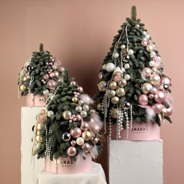 ЕЛКА В РОЗОВО-ЗОЛОТОЙ ГАММЕ (В ТРЕХ РАЗМЕРАХ)